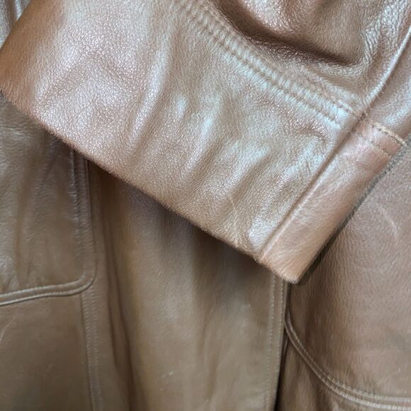 VTG TOGETHER | Leather Chocolate Brown Long Double Breasted Trench  |‎ 16 Tall - Picture 6 of 10